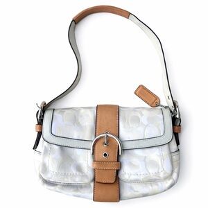 Coach Signature Soho Buckle Flap Shoulder Bag Ivory Tan Style 1852
